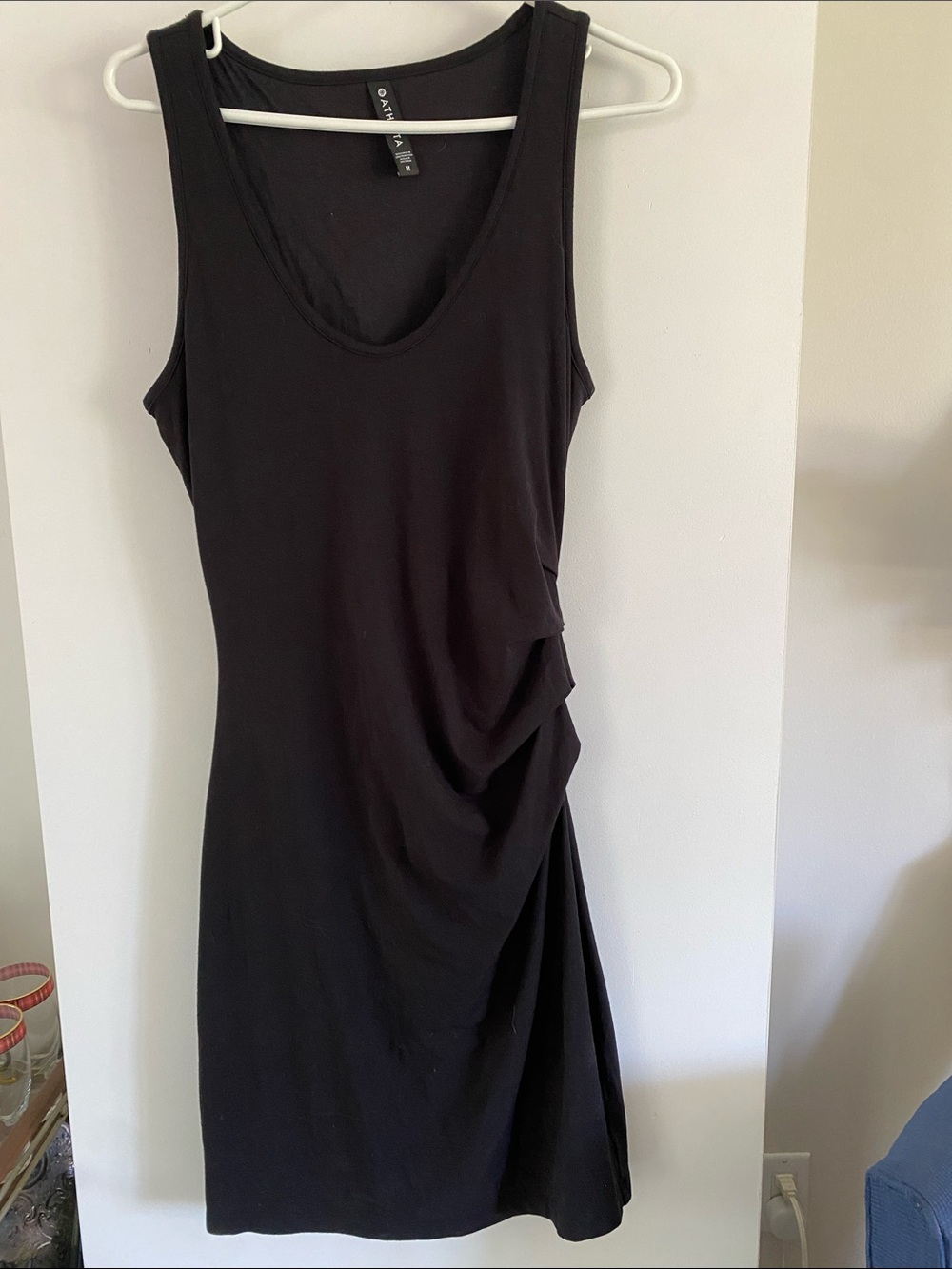 ATHLETA Black Scoop Neck Sleeveless Ruched Mini Dress